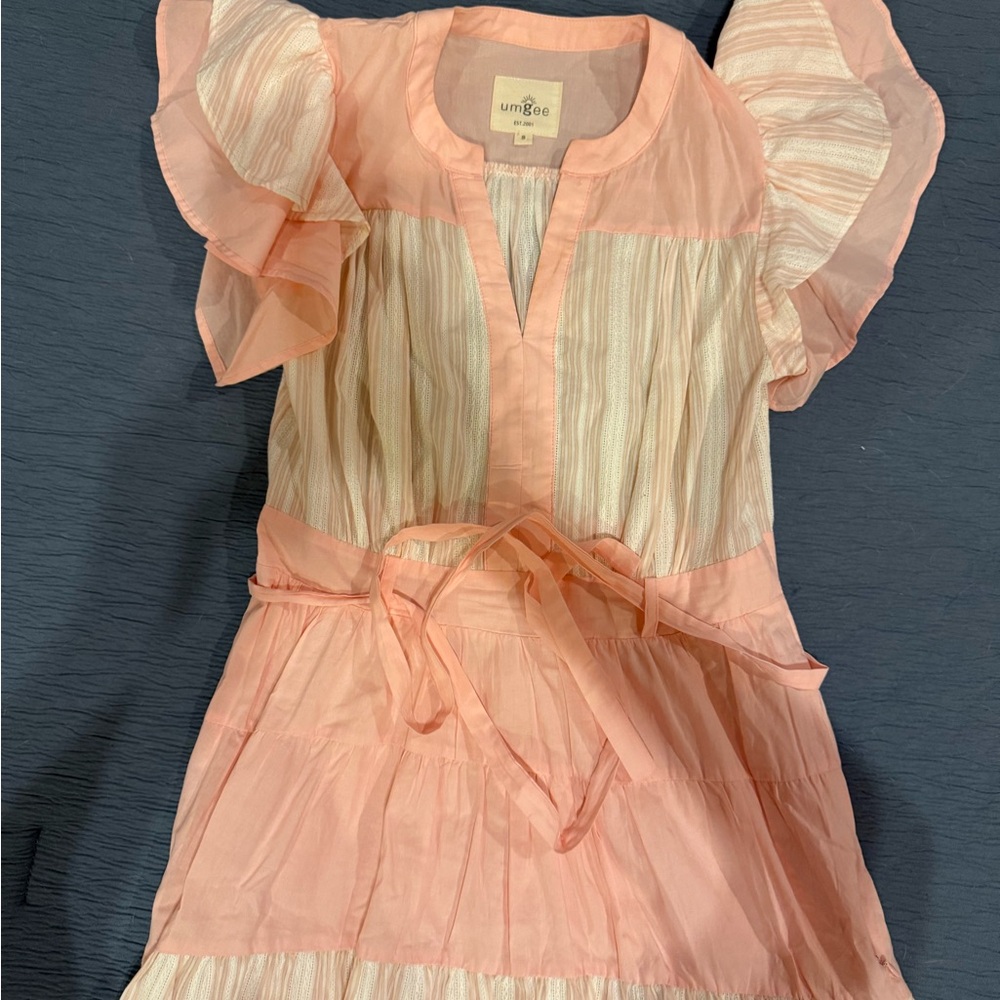 Umgee Peach Ruffle Sleeve Dress